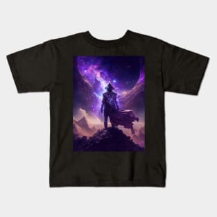 A mysterious figure looking at a sky filled with cosmic debris - Mind Blowing Moment #9 Kids T-Shirt